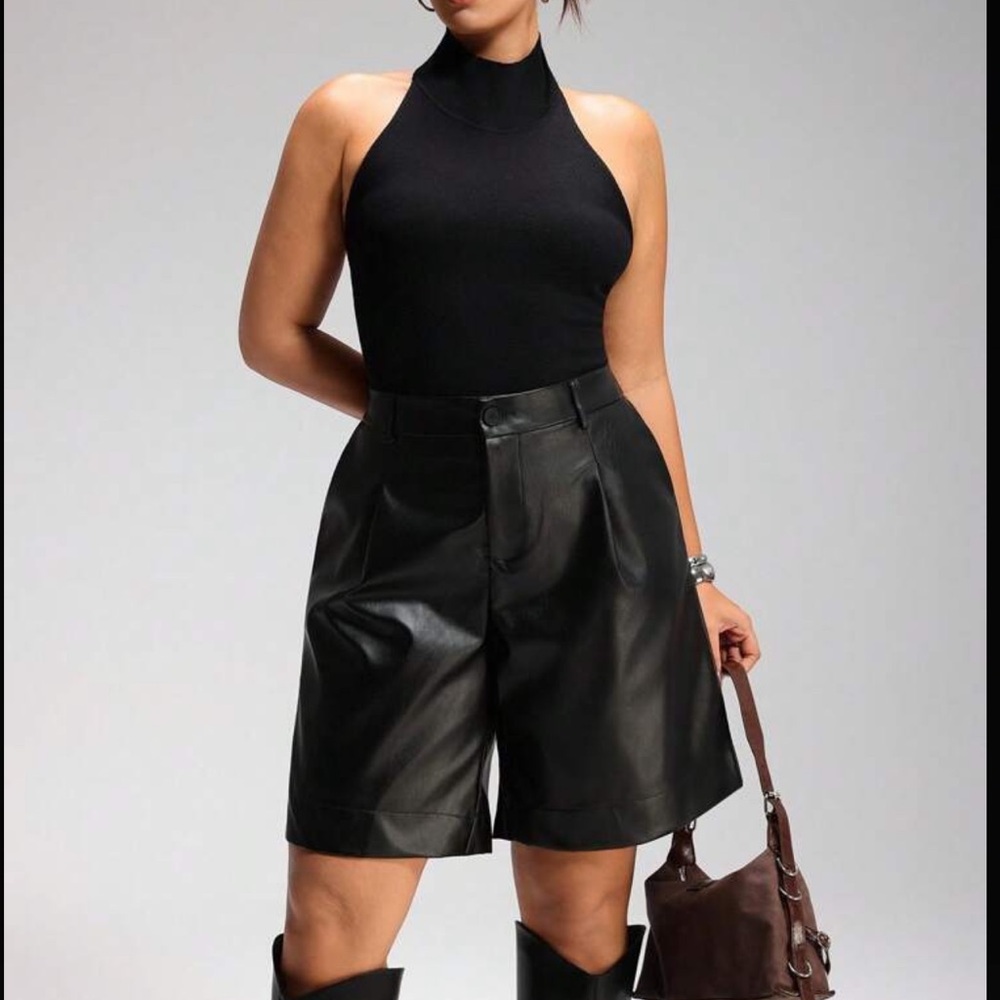 Black Faux Leather Women's Bermuda Shorts